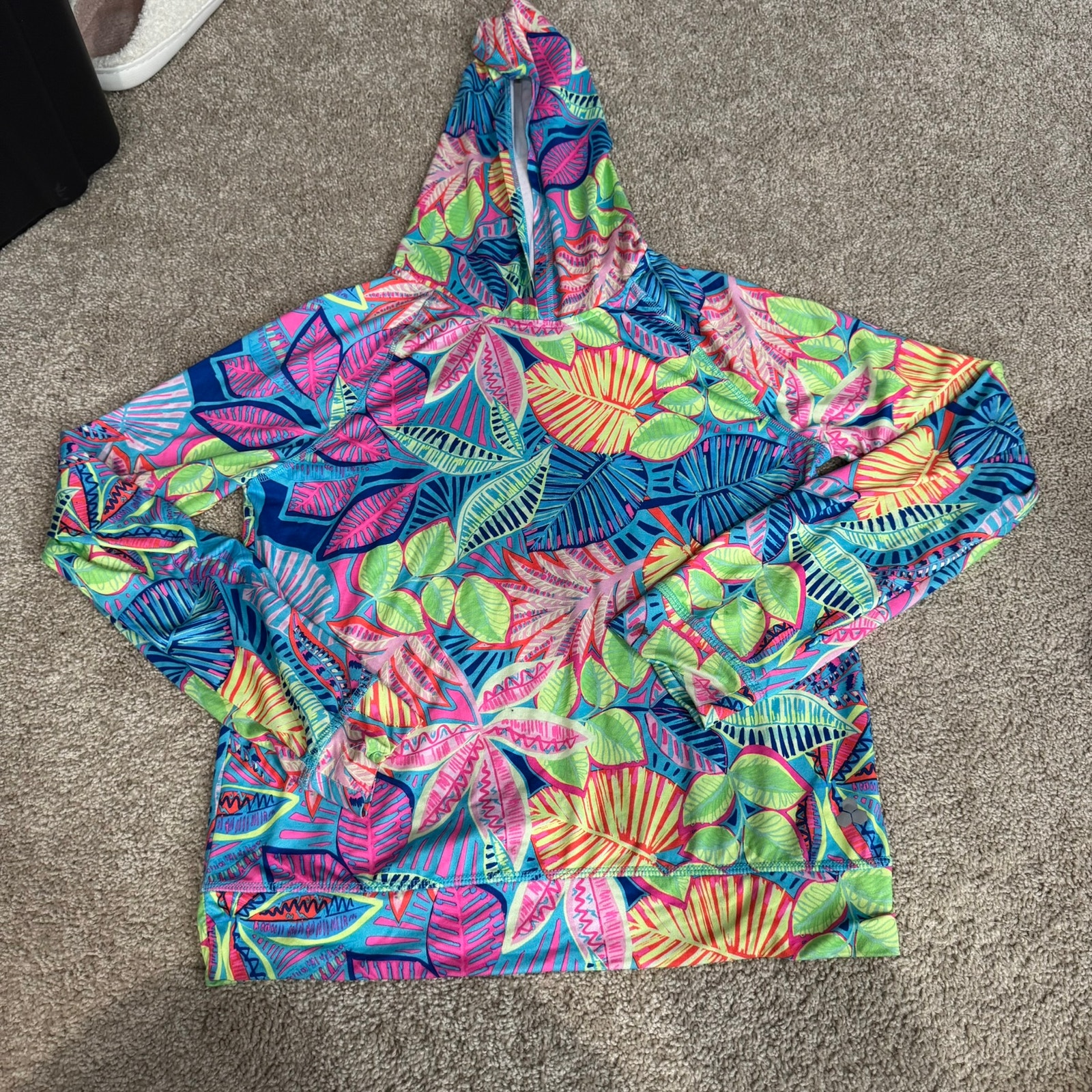 Tek Gear Girls Floral Quick Dry Hoodie Long Sleeve Swim Top Size Xl 14 - 16
